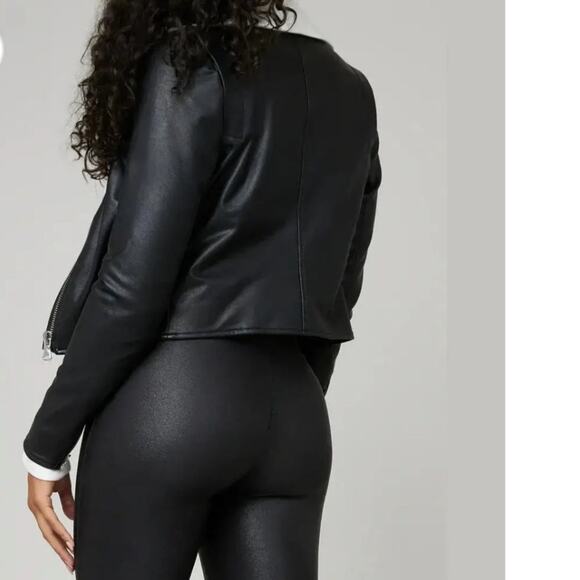 Spanx Black Faux Leather Moto Jacket Size Large - Picture 6 of 16